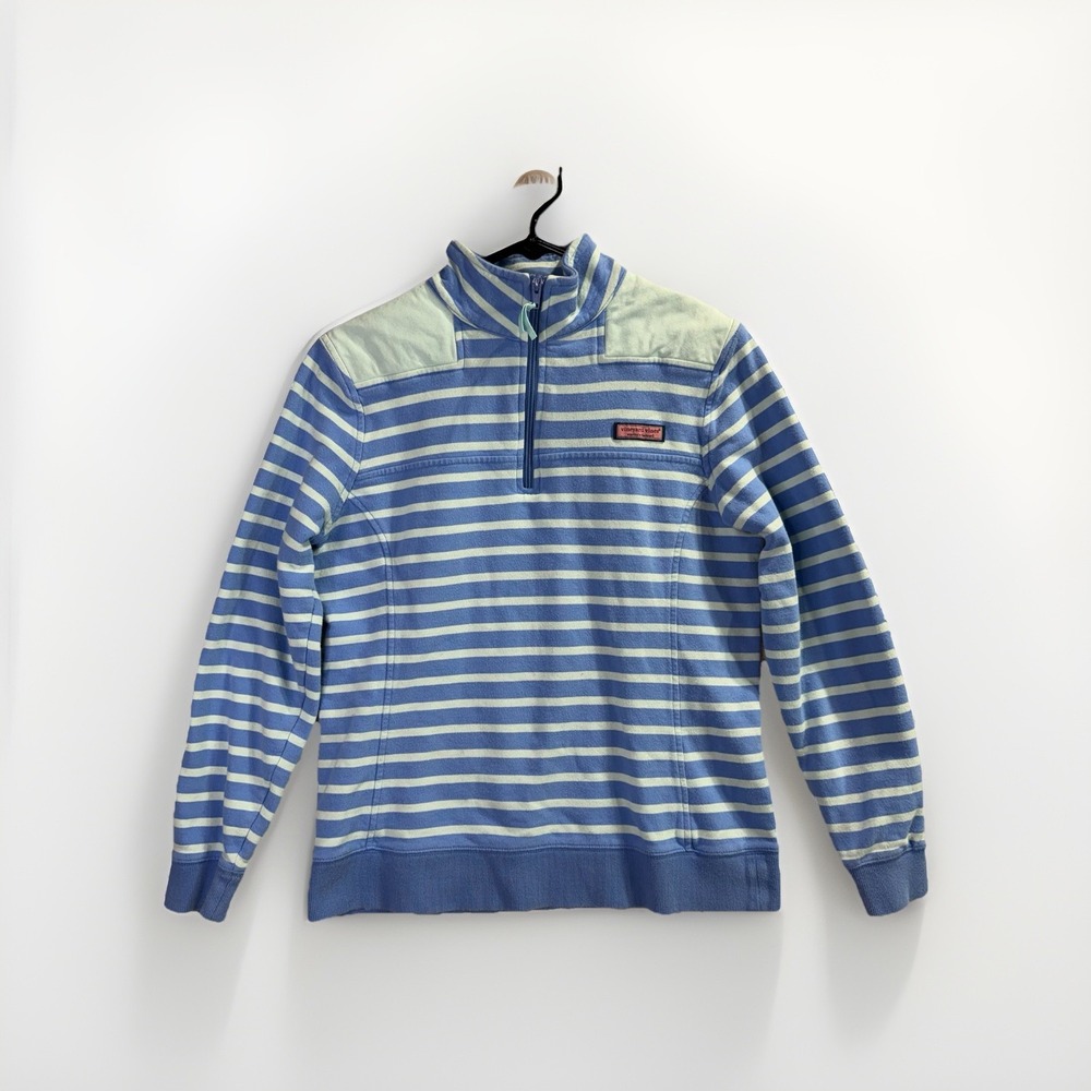 Vineyard Vines Women's 1/4 Zip Striped Pullover Sweatshirt‎ Blue Mint Small